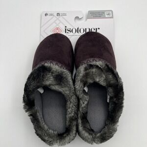 Isotoner Women's MD 7.5-8 Comfort Clog‎ Slippers-Xtra Heel Support Maroon/Gray